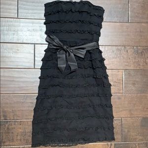 Betsey Johnson strapless black lace ruffle dress
